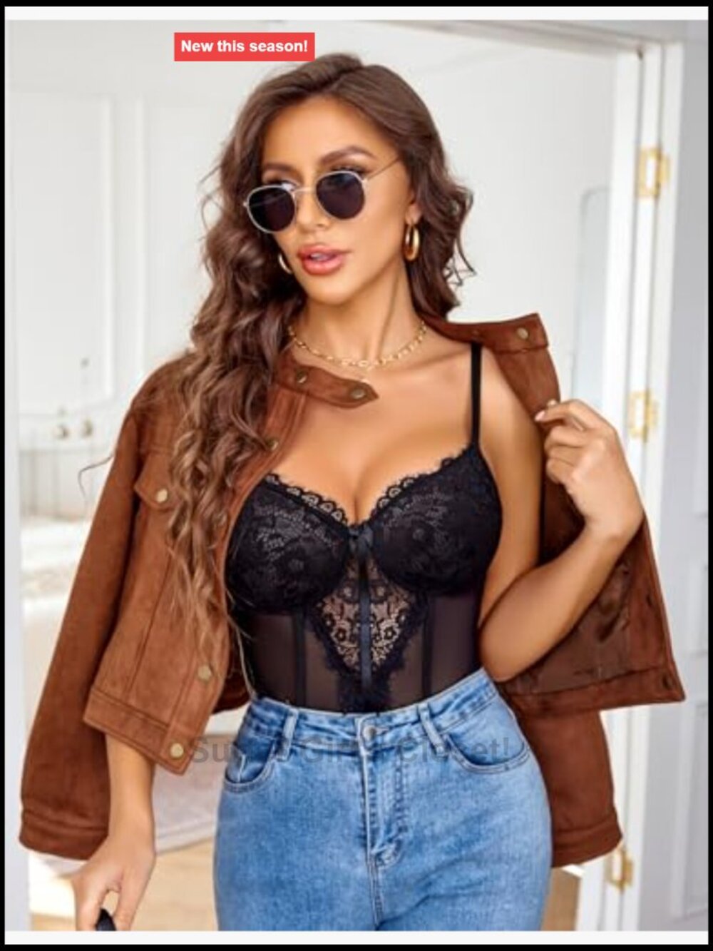 Lace Bodysuit Deep V Teddy Lingerie One Piece Babydoll with Garter - Picture 3 of 6